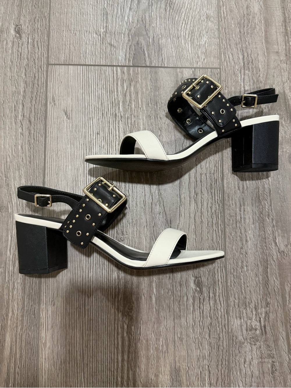 Charles & Keith Black and White Studded Block Heel Sandals